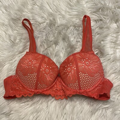 Adore Me 32A Bra Orange Demi Padded Underwire Back Closure 