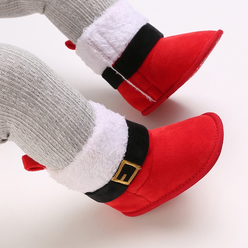 Baby Christmas Booties - Santa Style Plush Warm Winter Shoes for Infant Toddlers