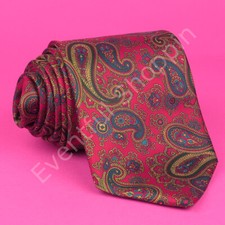 Vintage Burberry Teardrop Paisley Tie Mens Red Silk Grosgrain
