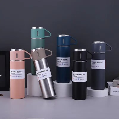 Thermosflasche Thermoskanne 500ml Kanne BPA-frei Auslaufsicher langlebig 2Becher
