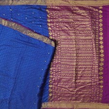 Vintage Blue Sarees 100 Pure Cotton Zari Handwoven Sari 5YD Decor Craft Fabric