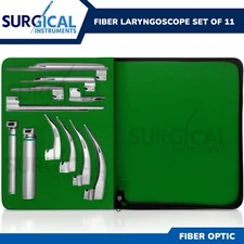 Fiber Optic Macintosh & Miller Combo Laryngoscope Set 9 Blades 2 Handles German