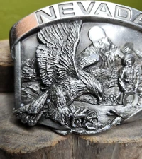 Bergamot Brass Works Belt Buckle  VTG USA NEVADA 1986 Eagle Gold Minor Mountain