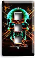 GLOWING FLAMES SKULL BONES LIGHT SWITCH OUTLET WALL PLATE ROOM MAN CAVE HD DECOR