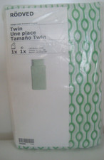 IKEA RODVED Twin Duvet Quilt Cover with Pillowcase White Green Bed set NEW NIP