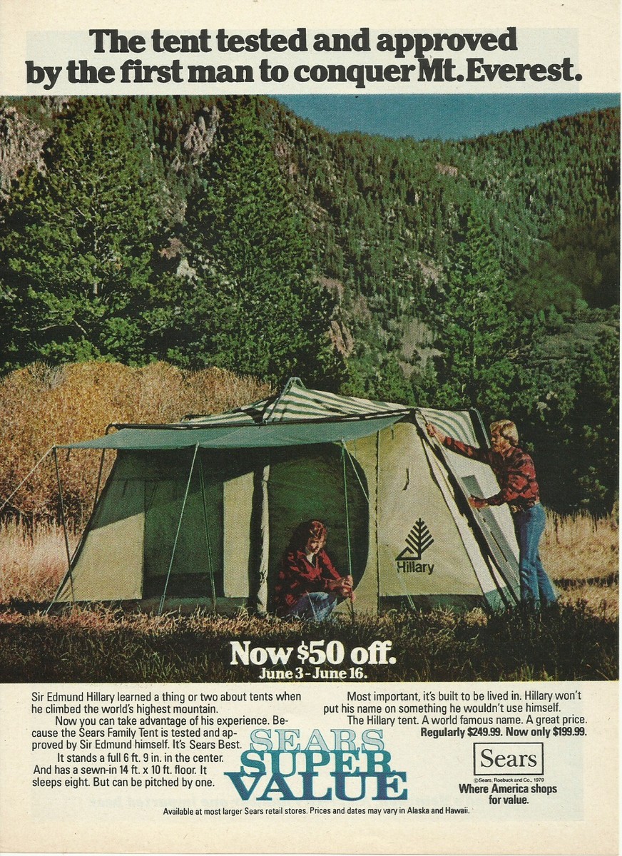 1979 Sears Sir Edmund Hillary Tent Mt Everest Camping vtg Print Ad  Advertisement
