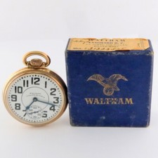 Waltham Vanguard 23j 16 Size Model 1908 OF GF Railroad Pocket Watch Original Box