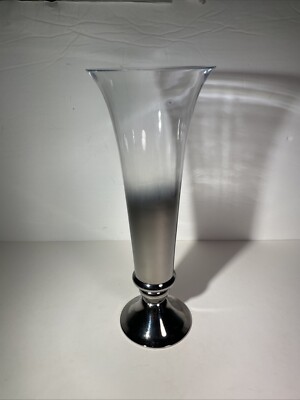 VTG Trumpet Vase Metallic Fade Effect Footed Tall Clear Glass 12  Centerpiece