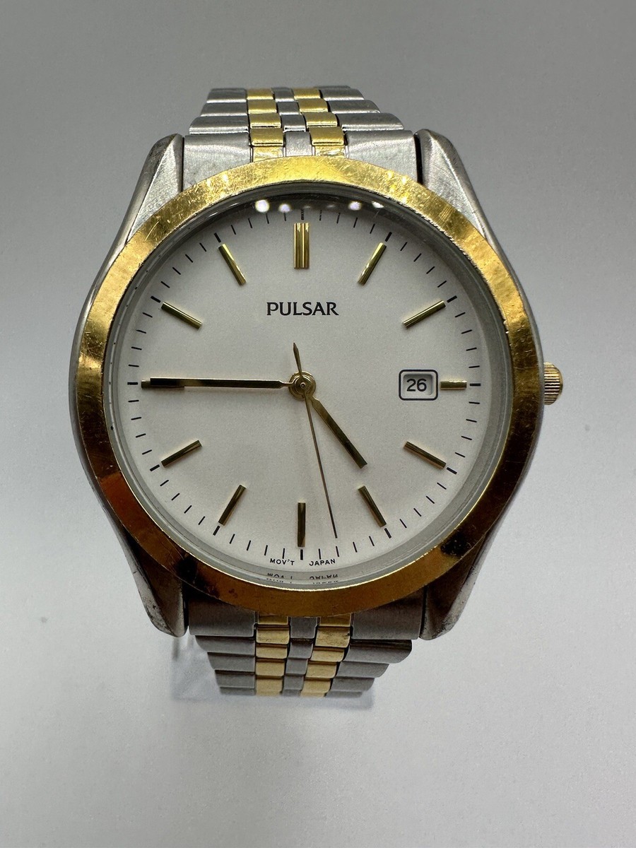 Pulsar By Seiko VX32 Vintage Men's Watch Gold Silver Dress Date