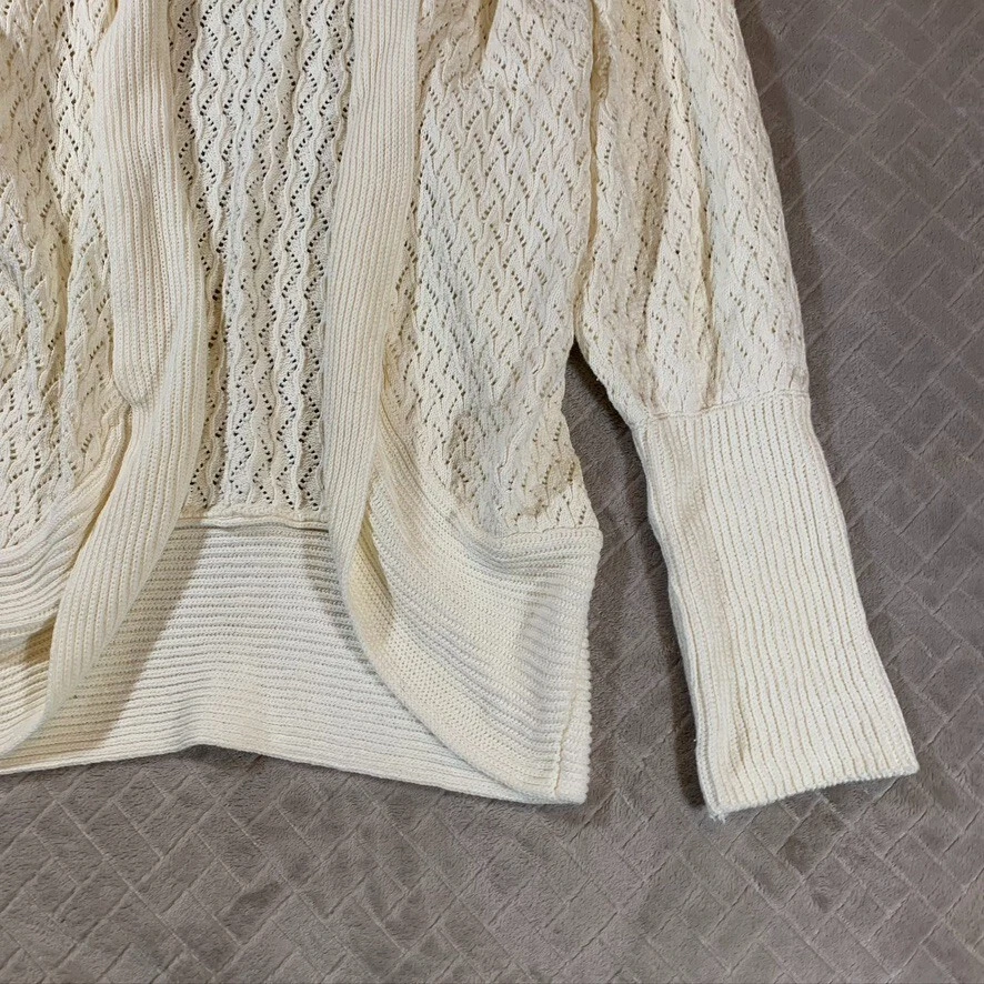 Cárdigan Suéter Nicole Miller Mujer Grande Blanco Crema Frente Abierto Grueso Tejido Foto 4 de 4