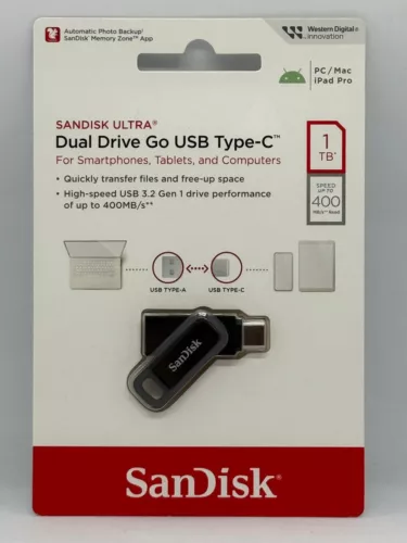 SanDisk Ultra Dual Drive Go 1TB USB Type-A/USB Type-C Flash Drive - Black