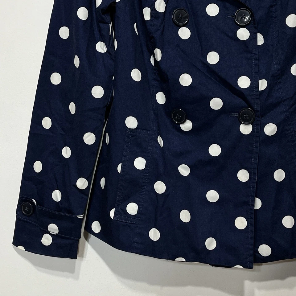 Abrigo de mujer Merona talla S azul blanco a lunares gabardina chaqueta de doble botonadura Foto 4 de 4