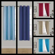 2 PANEL 100% THERMAL BLACKOUT BRONZE GROMMET WINDOW LINED PANEL CURTAIN AAA 63" 