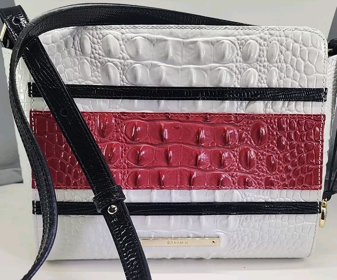 Brahmin Crossbody Handbag, White With Black And Red Stripes