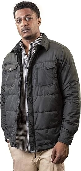 Young USA Mens Black Lightweight Insulated Quilted Zip & Snaps Up Jacket