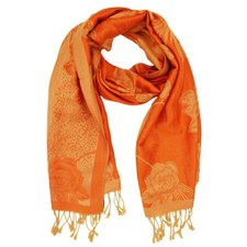 Orange Pashmina Scarf Shawl Wrap Colorful Flower Printed Floral Pattern Scarf