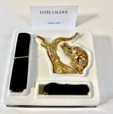 Estee Lauder Solid Perfume Compact Necklace Charming Monkey Beautiful Gold Tone