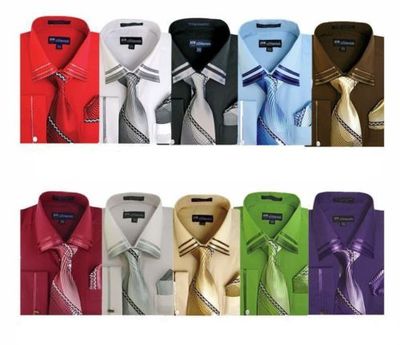 Men's French Cuff Casual Dress Shirt + Matching Tie and Men's French Cuff Casual Dress Shirt + Matching Tie and