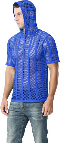 Mens Mesh Stripe Hoodies See Through Short Sleeve T-Shirt Sexy Sheer Muscle Top - Bild 45 von 49