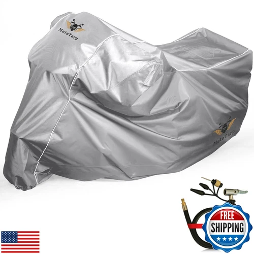 MotoTarp 600D Heavy Duty Motorcycle Cover 100% Waterproof; License Plate Wind