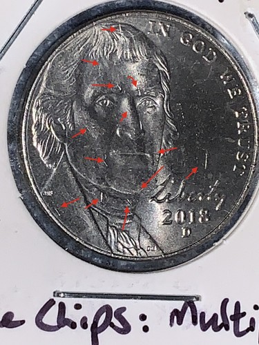 2018 D Jefferson Nickel Five Cent USD Error Coin Multiple Die Chips & Cracks OBS - Picture 10 of 24