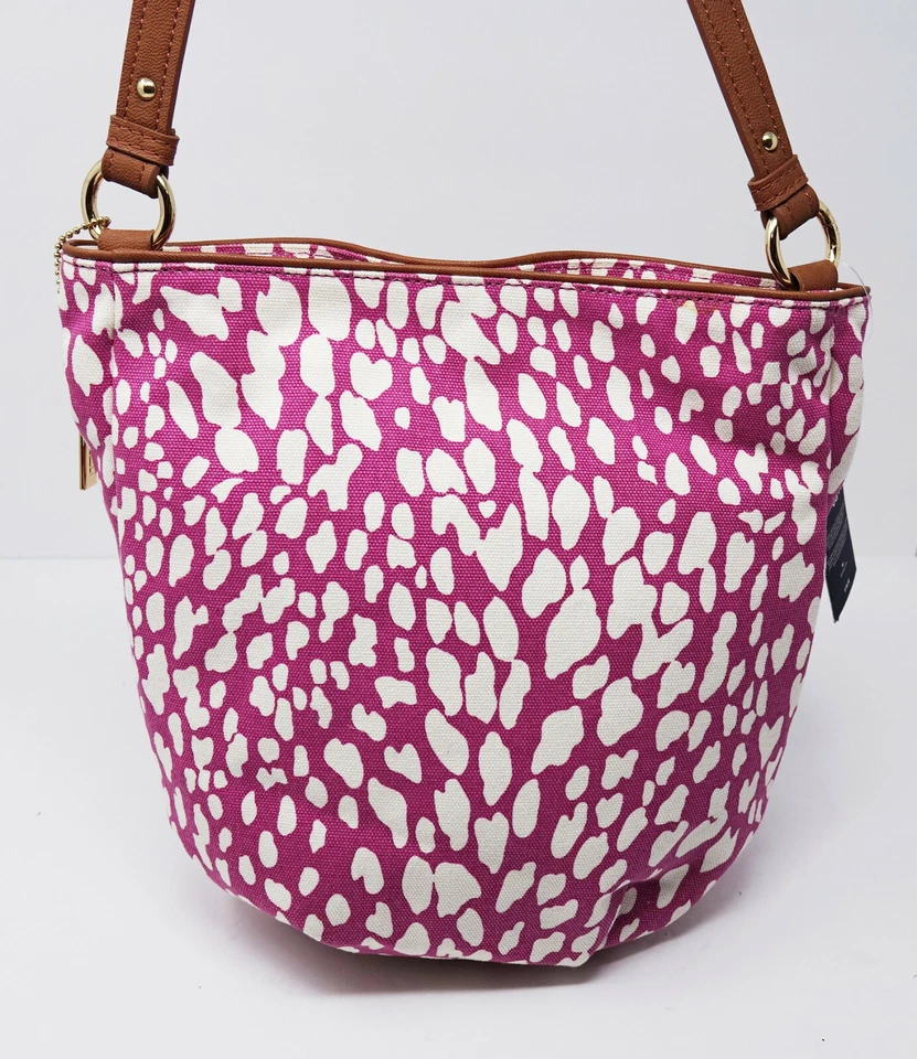 NEW Tommy Hilfiger Women's Pink White Canvas Dot Bucket Hobo Bag Handbag Purse - Image 3 of 4