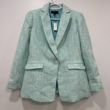 Talbots Womens Blazer 2 Light Blue Tweed NWT 189 Career Single Button Business