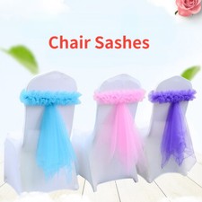 4 PCS Frill Mesh Tulle Sashes Stretch Chair Cover Bow Sash Wedding Banquet Party