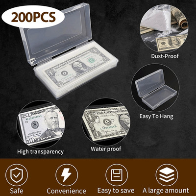 200 Pack Clear Paper Money Currency Sleeve Bag Holder for US Dollar Bill w/ Case