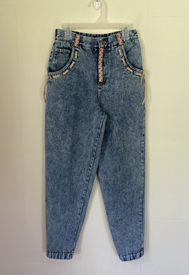 Vintage Kids 90 s Denim Jeans Girls Size 10 High Rise Fringes Frills Western
