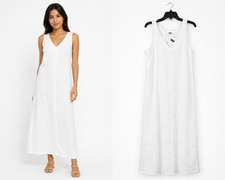 New DKNY Linen Dress Size Small Sleeveless V-Neck White Minimalist