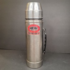 Vintage Uno-Vac Unbreakable Stainless Steel Thermos Made in USA Original Sticker