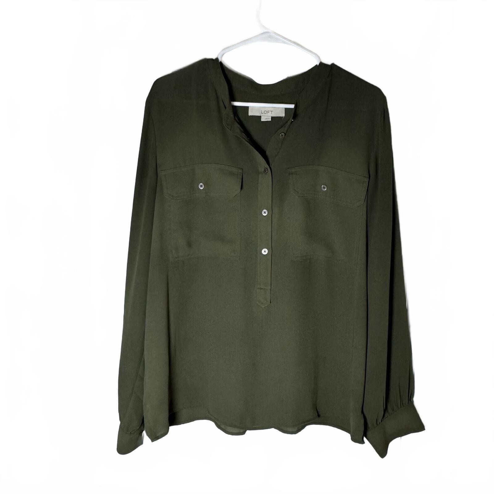 LOFT Olive Green Long Sleeve Blouse Size Large