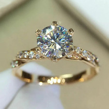 Classic 6 Claw Solitaire Cubic Zirconia Ring Gold Wedding Engagement Ring Women