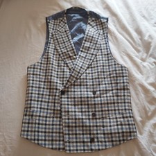 Suitsupply Waistcoat Silk Linen Wool Blend UK Chest 36 Brown  Blue Check