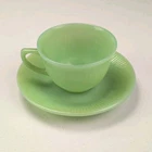 Fire King Jadeite Green 1950's Ribbed Coffee Tea Cup And Saucer Jane Ray Kitchen