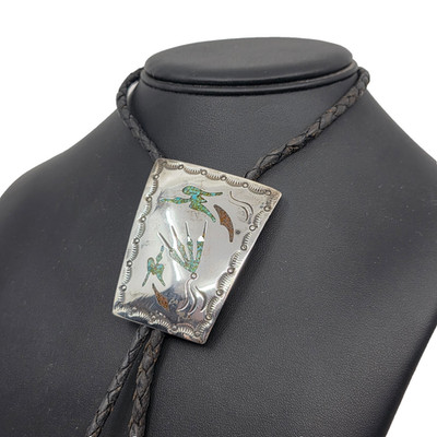 Navajo Vintage Sterling Silver Chip Inlay Bolo Tie