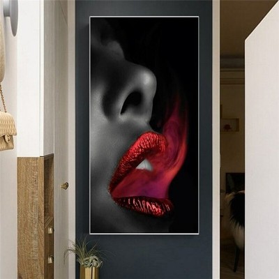 Abstract Woman Red Smoke Mouth Sexy Lips Canvas Painting Canvas Wall Art Posters