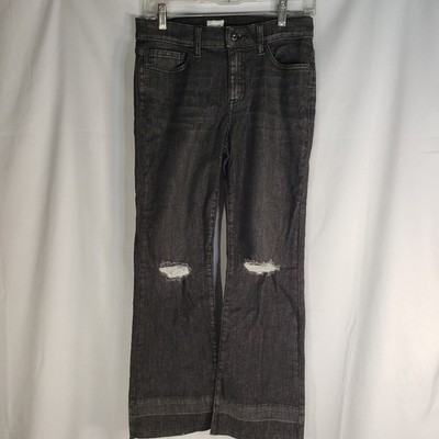  Sneak Peek NWT Black Distressed Raw Hem 5 Pocket Mid-Rise Bootcut Jeans Size 7 