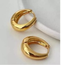 14K Yellow Gold Plated Classic Small Chunky Huggie Hoops Earrings
