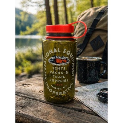 REI Co-op Nalgene Water Bottle 32oz Wide Mouth Olive Heritage Graphics