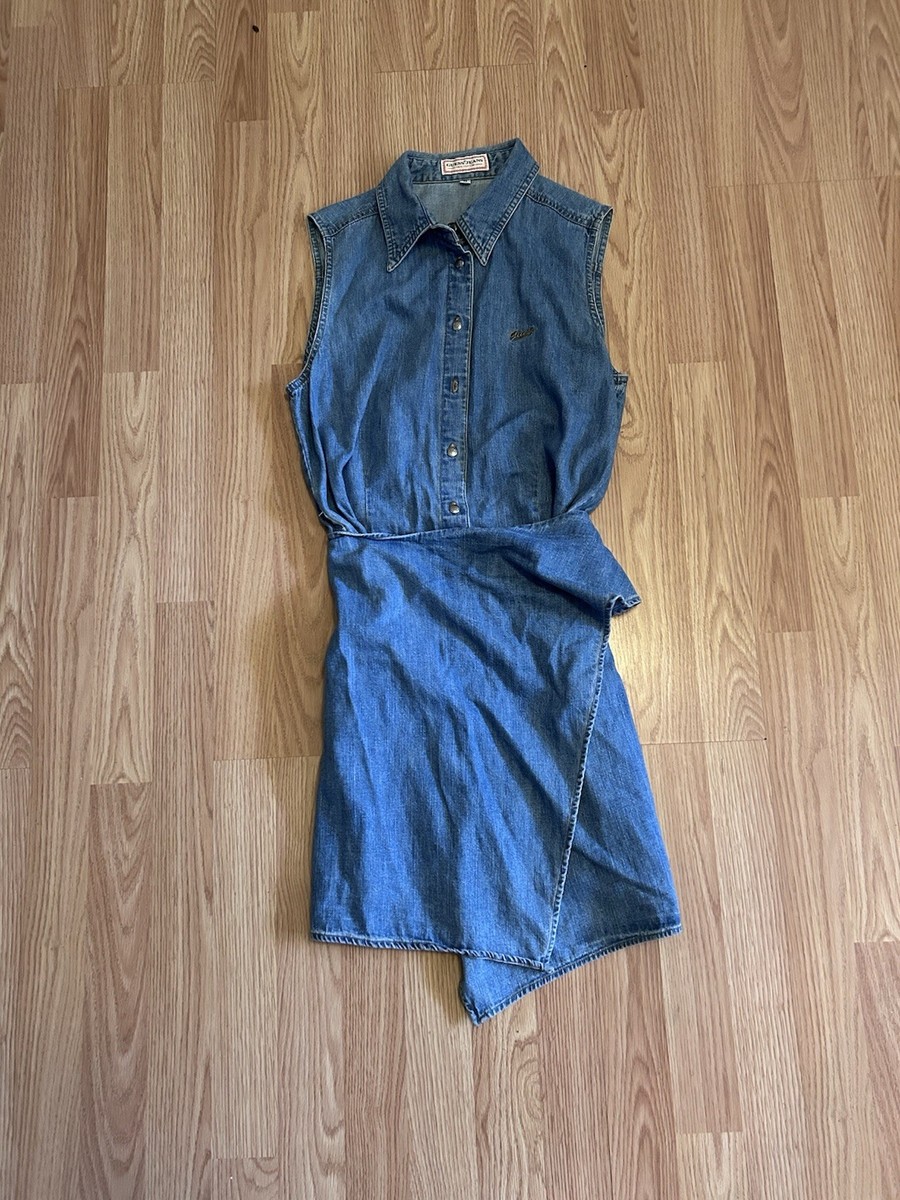 guess denim wrap dress Vintage Guess 1990s Denim Dress sz L Wrap Dress Long Sleeve Cotton Made in  USA