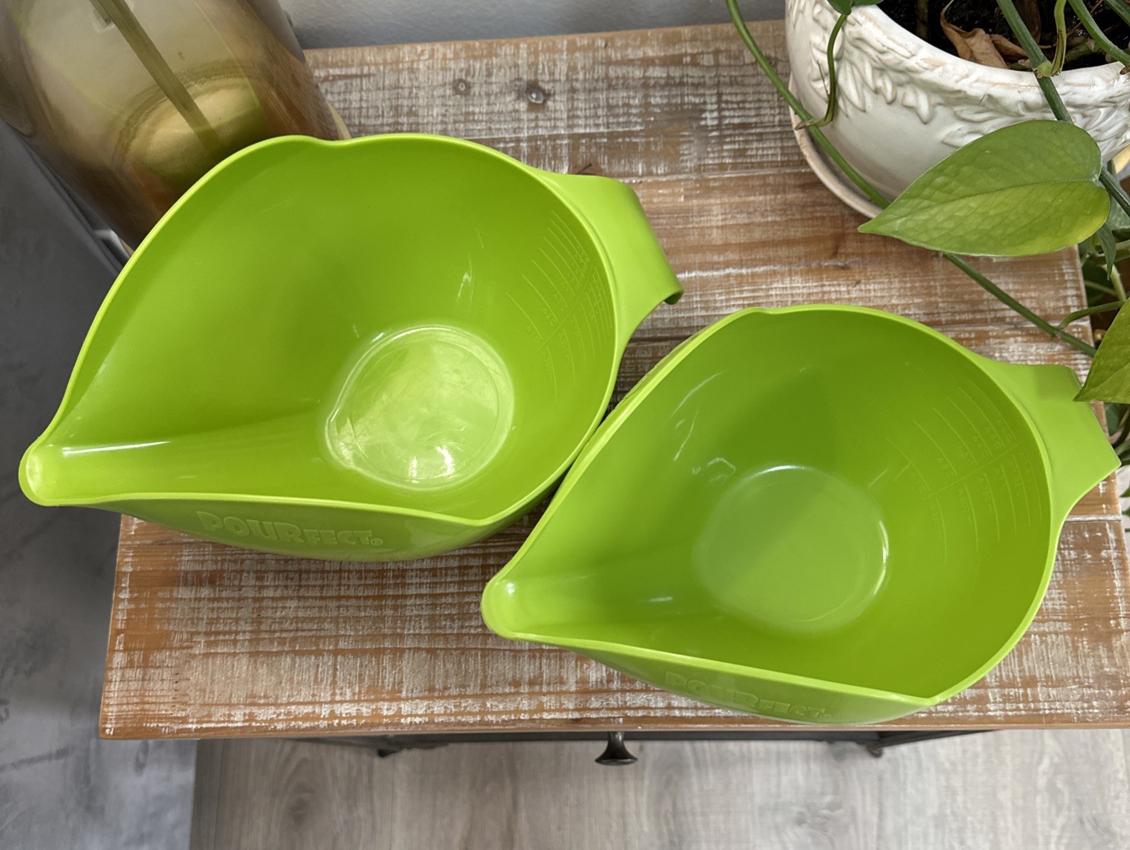 RARE Vtg Randy Kaas POURfect Mixing Bowls 11 pc Nesting Cups & 2 Bowls Green USA