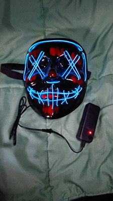 LED Light-Up Purge Style Face Mask, Adjustable, Black/Blue/Red, One Size