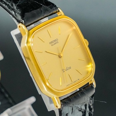 Vintage 1985 [MINT] SEIKO Dolce 7731-5170 14K Gold dial Square
