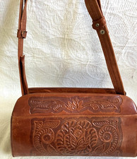 Vintage 1980s Tooled Leather Brown Shoulder Satchel Purse Made In Mexico 13"x7"