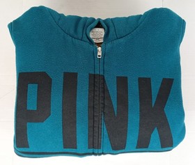 Victoria's Secret VS PINK FUR Hoodie Jacket Logo Dark Teal Leopard Small S
