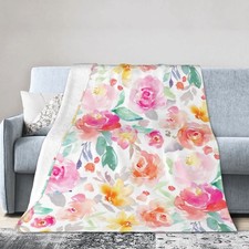 Watercolor Rose Throw Blanket Floral Girly Flower Soft Warm Women Girls 50x40