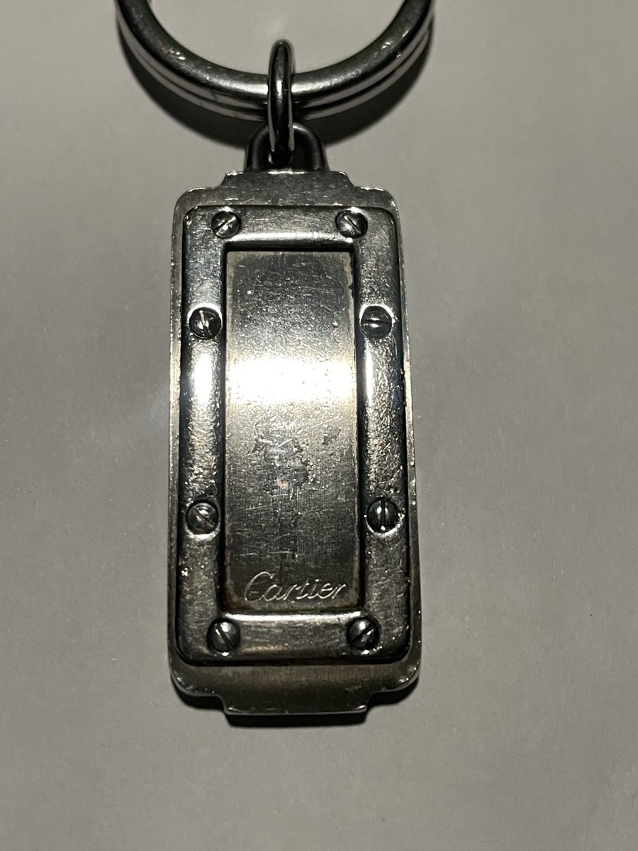 Cartier Santos Key Ring Keychain Silver Logo Charm Metal Vintage