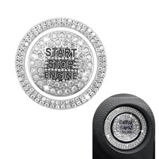 Car Engine Start Button Cover, Sparkling Rhinestone Push Start 2 PCS White